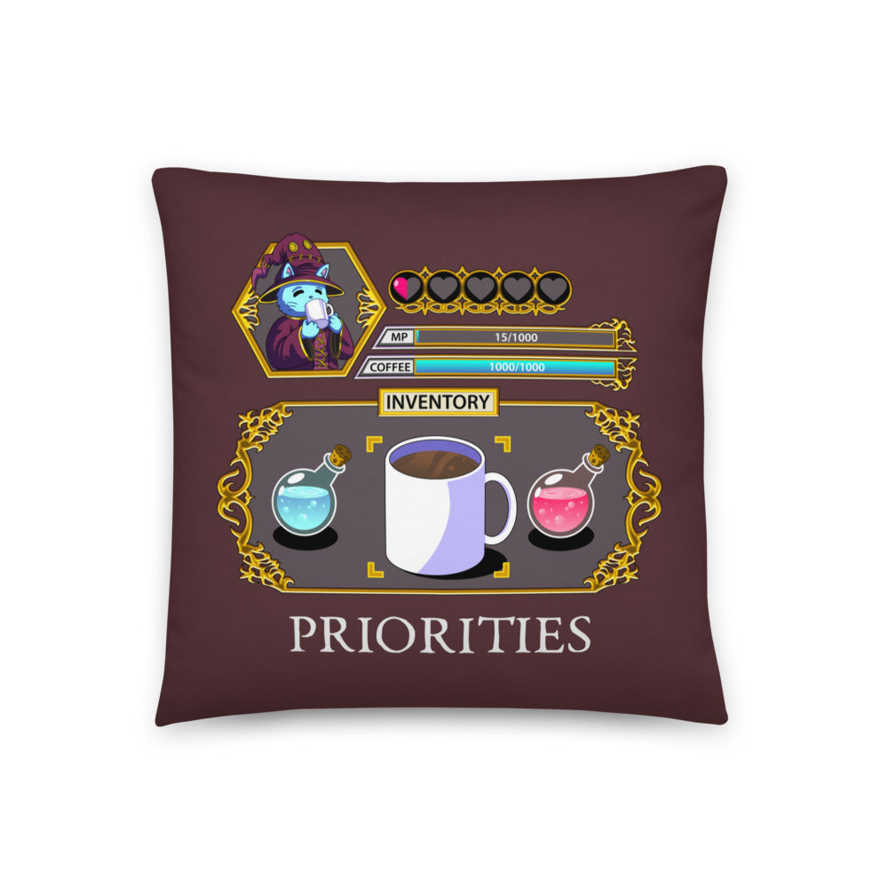 "Coffee Priorities" Throw Pillow